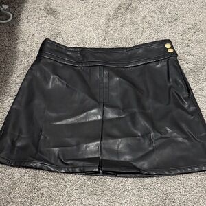 J. Crew Black Faux Leather Mini Skirt with Gold Buttons